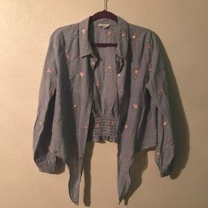 Blue and white striped button up